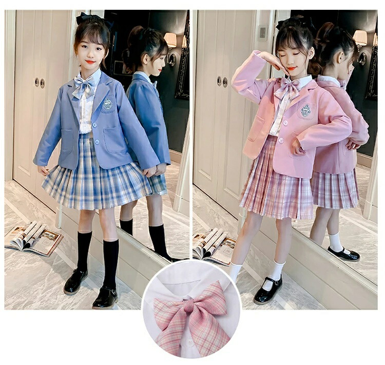 小学校入学式 スーツ キッズ 女の子制服4点セット ジャケットあり スカートスーツ ジュニアスーツ 可愛い プリーツスカート リボン付 JK JK制服 学校制服小学校入学式 スーツ キッズ 女の子制キ