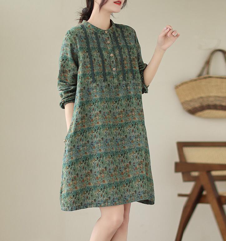 チュニックブラウス 花柄 レディース ロングシャツ 配色 長袖 プルオーバー スタンドカラー 綿麻風チュニックワンピース 切替 トップス コットンチュニックブラウス 花柄 レディース レディースファッ