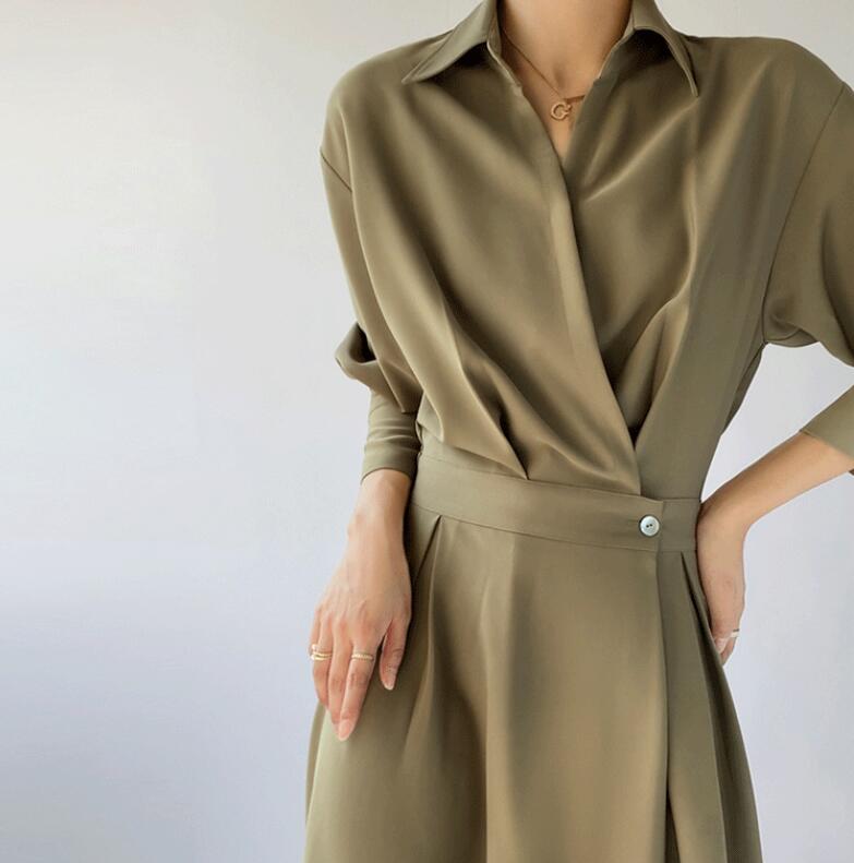 ワンピース ロングワンピース シャツワンピース Vネック ワンピ シャツワンピ ロング マキシ マキシワンピース レディース 長袖 羽織ワンピース ロングワンピース シャツワワンピース 続々登場サイズ