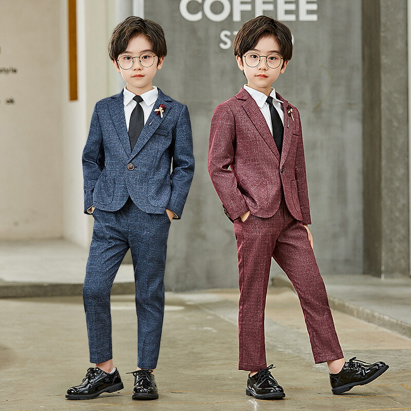 子供 フォーマルスーツ キッズ 男の子 チェック柄 スーツ ブルー レッド 発表会 紳士服 入園式 七五三 入学式 卒業式 結婚式 90-150cm子供 フォーマルスーツ キッズ 男の子 キッズ ベビ