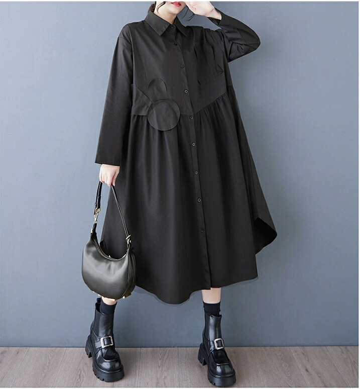 ワンピース 長袖 ロング きれいめ 春秋 シャツワンピース 切替え 黒 アウター ロングシャツ 大きいサイズ マキシワンピース ドレス 上品 レディース 大人可愛い 無地 前開シャツ スカ チュニック