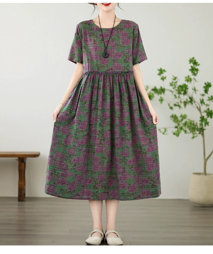 ワンピース チュニック 花柄 レディース 夏 半袖 ロングワンピース 大人可愛い プリント シャツワンピース 春 きれいめ 切替 ワンピ スカート 体型カバー プルオーバー ドレス カジュアルワ 上品