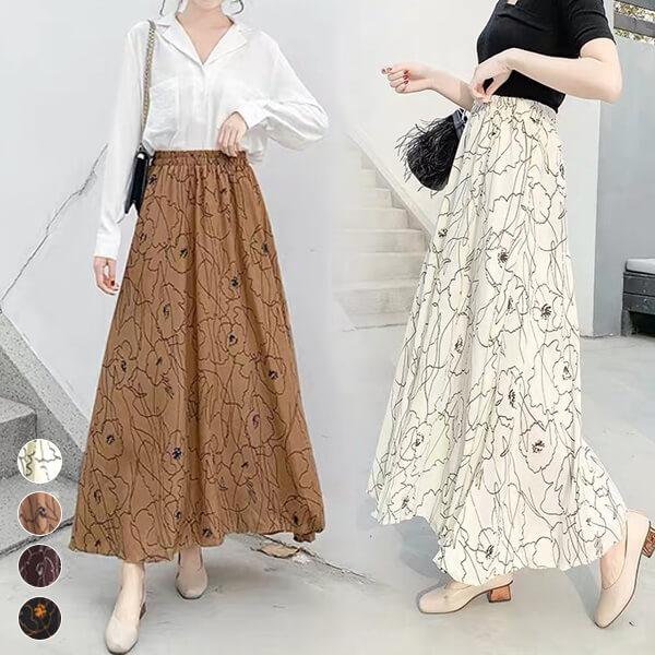 2A0 花柄 シフォン スカート体型カバー 細見え 可愛い おしゃれ マキシ丈 ロングスカート 夏 スカート ロング マキシ エレガント ミドル 丈 シルク 秋 レディース 通勤バー 春2A0 花柄 