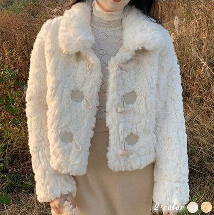 3B25 ショートファーコート レディース もこもこ トグルボタンジャケット 冬 厚手 羽織り ショート丈 防寒 ふわふわ コート ジャケット フェイクファー 暖かい 通学 アウター3B25 ショート